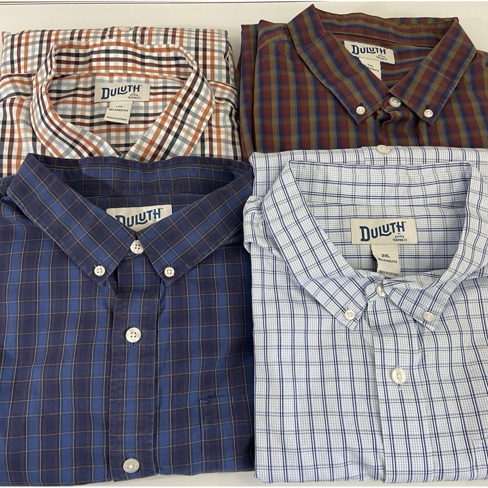 Duluth Trading Mens Set of 4 Cotton Oxford Button Plaid Size 2XL Relaxed Fit Top